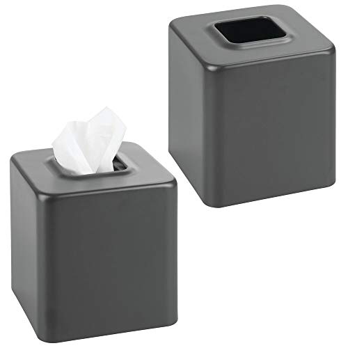 mDesign Modern Square Metal Paper Facial Tissue Box Cover Holder for Bathroom Vanity