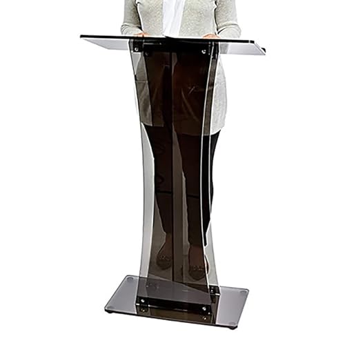 Púlpito de acrílico de 115 cm negro transparente con estante 2