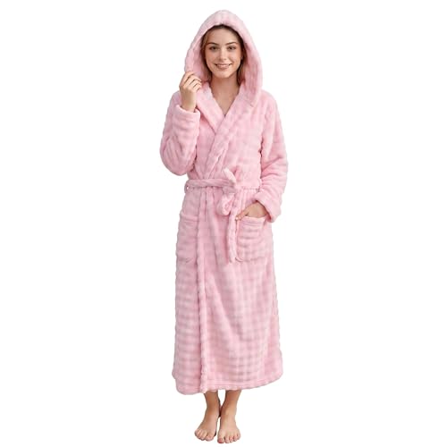 V.&GRIN Women Hooded Towel Robe - Super Absorbent Quick-Dry Soft Long Bathrobe for After Shower Spa Size S-3XL(Light Pink S/M)