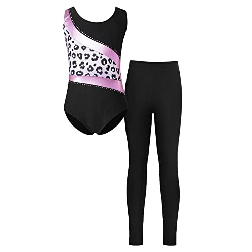 Msemis Kids Girls 2 Pcs Dance Outfit Gymnastics Leotard With Leggings Athletic Tracksuits Sportswear Leopard A 10 Years #TOP27