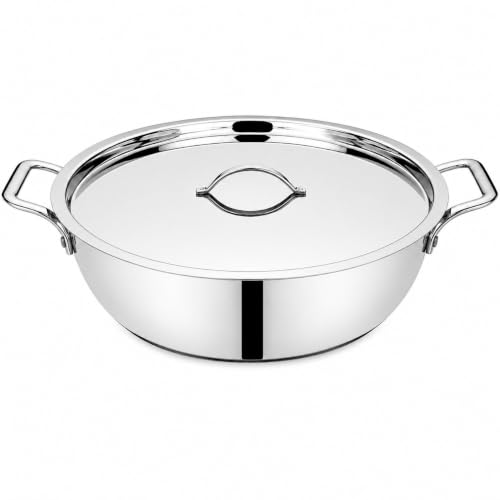 Image of Bhalaria Triply Stainless Steel Kadhai with Lid & Handle 26cm 3.5 Litre |Induction Base Heavy Gauge 3 Layer Body | Deep Fry Pan Wok for Sabzi & Curry|Food Grade Steel |Gas Compatible | Dishwasher Safe