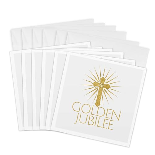 3dRose Greeting Cards - Golden Jubilee Celebration Religious Anniversary 50 Year - 6 Pack - Inspirational