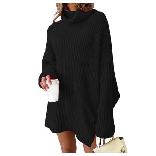 LILLUSORY Womens Black Sweater Dress Winter Casual Fall Dresses Turtleneck Chunky Oversized Long Knit Cozy Sweater