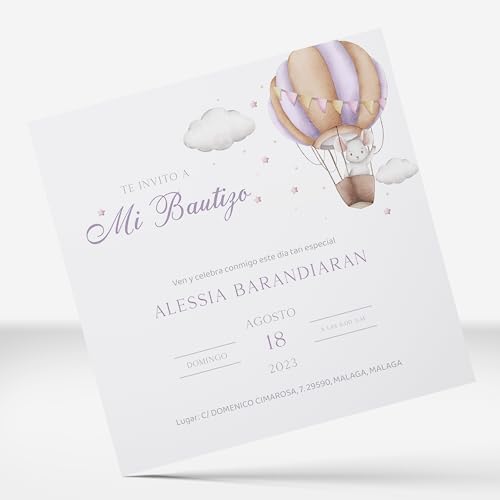 PRINT STAMP LOVE Invitaciones Personalizadas y Recordatorios Bautizo Niño y Niña de 15x15cm | Personaliza Nombre, Fecha y Texto | Tarjeta para Invitados - Elige entre 4 Modelos (Modelo 4)