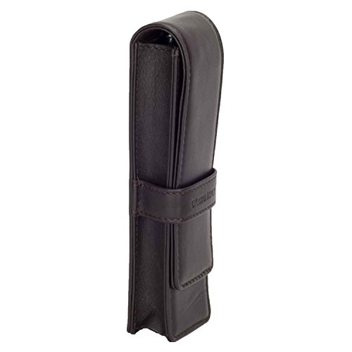 Image of DiLoro Leather Double Pen Case Pencil Pouch Holder for Two Fountain Ballpoint Rollerball Pens and Pencils (Espresso Dark Brown)