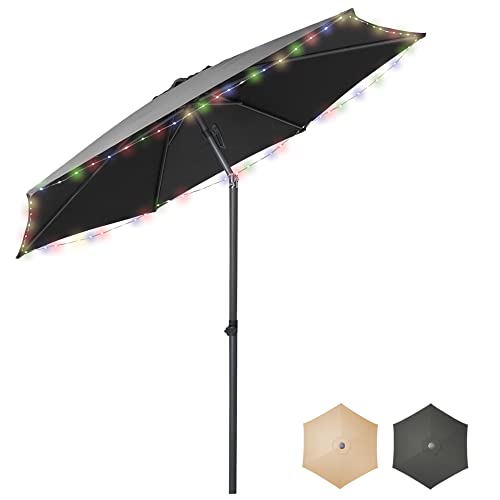 smartdemo Lumières LED Parasol de Balcon Gris 270 cm, UV 50+, Inclinable Parasol en Aluminium Protection UV 50+, Parasol Jardin terrasse avec lumières LED Cover