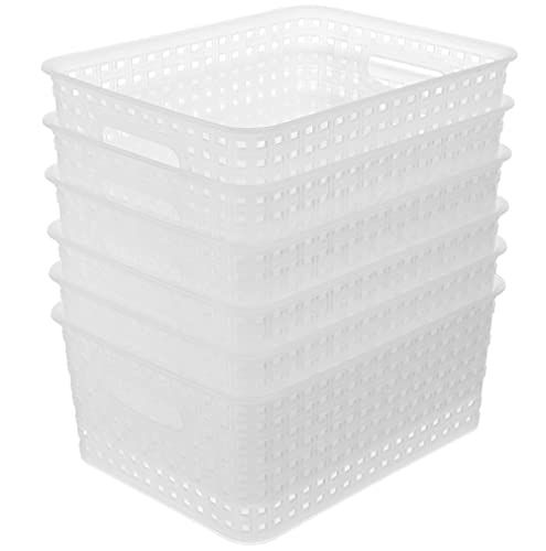 Clear Plastic Woven Storage Basket, 6-Pack Weave Basket Organizer for Kitchen Offices Bathrooms
