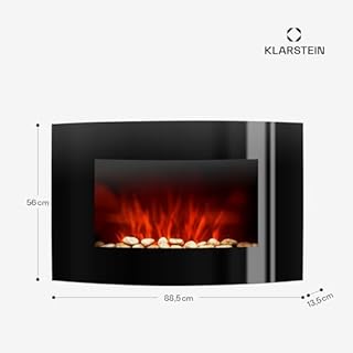 Klarstein Camino Elettrico da Incasso e Parete 2000W, Caminetto con Spazio Portalegna, Fiamma LED Realistica a Basso Consumo, Telecomando e Timer