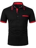 Floerns Men's Causal Short Sleeve Polo Shirts Contrast Collar Half Placket T-Shirts Black Red L