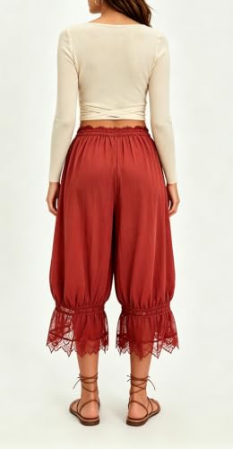 Image of UAURORAO Women Lace Trim Bloomer Pants Flowy Culottes Pantaloons Bloomers