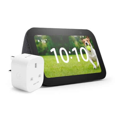 Echo Show 5 (3rd generation) | Charcoal + Meross Matter Smart Plug, Works with Alexa - Smart Home Starter Kit