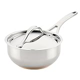 Anolon Nouvelle Stainless Steel Sauce Pan/Saucepan/Saucier with Lid, 2.5 Quart, Silver
