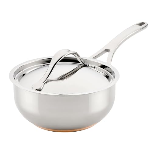 Anolon Nouvelle Stainless Steel Sauce Pan/Saucepan/Saucier with Lid, 2.5 Quart, Silver