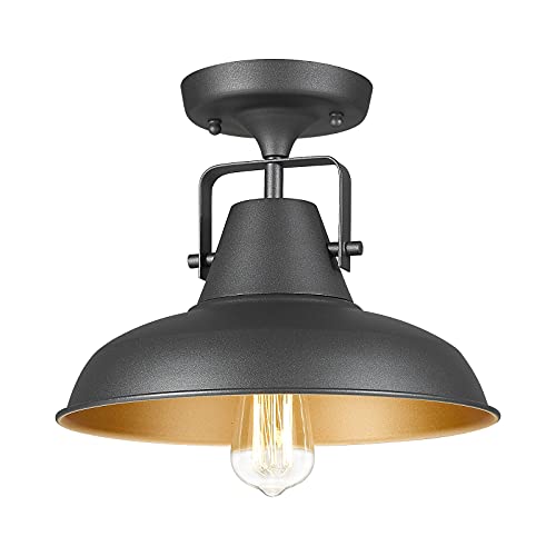 Image of 1-Light Semi Flush Mount Light, Farmhouse Black Ceiling Light Fixture, Industrial Close to Ceiling Lighting for Bedroom Dining Kitchen Foyer Hallway Stairway Entryway, AD-2135-1SF