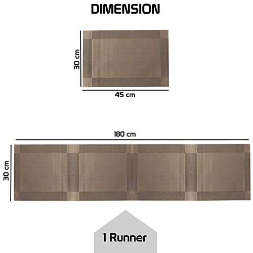 Image of Placemats with Table Runner Sets - Washable Kitchen Tablemat - Table Mats for Dining Table - Non-Slip Placemat - Table Runner (2-Piece Placemat, 1-Piece Runner, Brown)