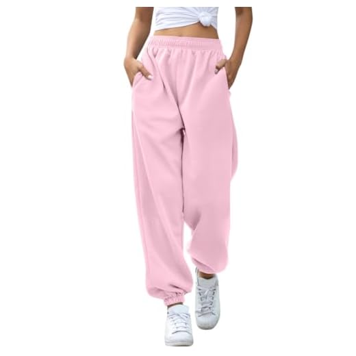 HeSaYep Women's High Waisted Sweatpants Workout Active Joggers Pants Baggy Lounge Bottoms,Pink Medium