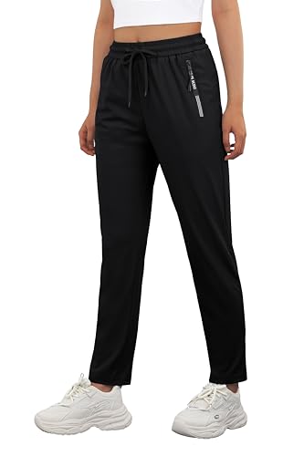 IWOLLENCE Women's Active Stretch Pants Quick Dry Breathable Athletic Trousers Casual Comfy Fit Travel Hiking Pant for Senior Over 50 with Zipper Pockets Black, M