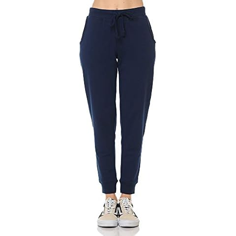 ShezPretty Women's Solid Print French Terry Jogger Pants (Medium, Navy) Cover