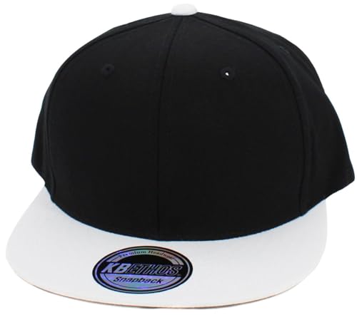 Image of KBETHOS Classic Snapback Hat Blank Cap Underbrim Cotton Wool Blend Flat Visor Adjustable Unisex