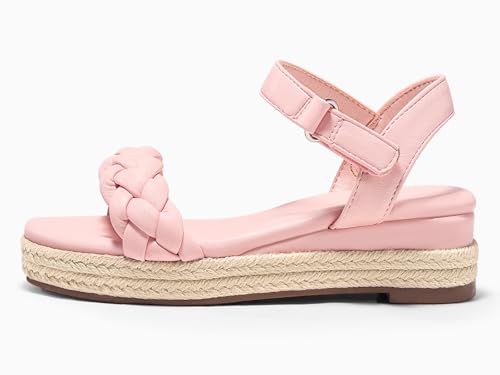Image of Coutgo Girls Platform Sandals Espadrille Braid Open Toe Ankle Strap Wedge Sandals Summer Dress Shoes for Toddler /Little /Big Kids