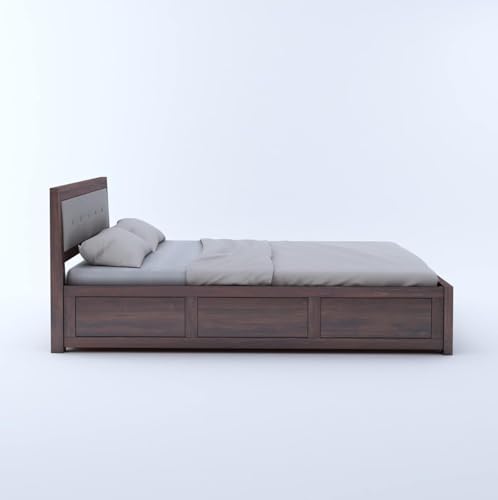 Image of Ganpati Arts Sheesham Wood Euro King Size Bed with Box Storage for Bedroom | Wooden Double Bed Cot Palang Furniture for Living Room, Home and Hotel (Walnut Finish)