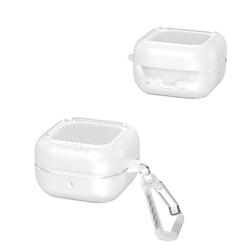 for �T���X��Buds 4/4pro�P�[�X�J�o�[ ���C�����X �C���[�z�� �ی�P�[�X �J�[�{���t�@�C�o�[�e�N�X�`��TPU+PC�ی�J�o�[ ���C�����X�[�d�Ή��A�J���r�i�t�� �ϏՌ� �����h�~ ���h�~ (�z���C�g) [���s�A���i]