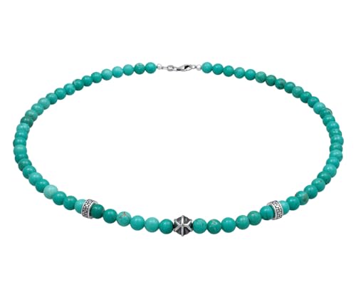 Collier pour homme en argent 925 et perles d'howlite style casual chic