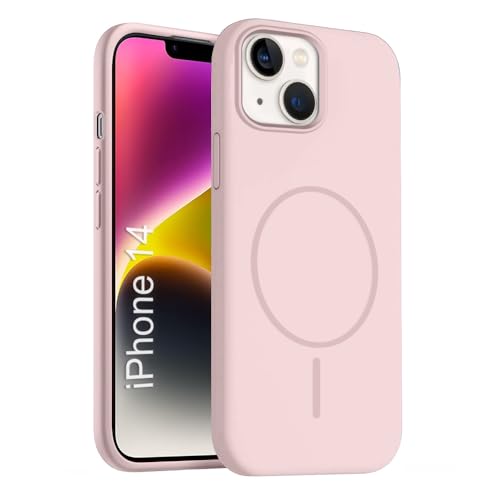 Image of iPhone 14 Silicone Magsafe Case | Shock Proof Design & Camera Protection | Premium Rubberised Apple iPhone 14 Cover (Microfiber Lining) | Magnetic Liquid Silicone - Pink