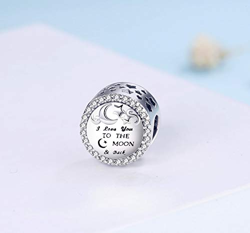 925 Sterling Silver Charm Fit for Pandora Charms Bracelet Necklace I Love You to the Moon and Back Charm Gifts for Women3