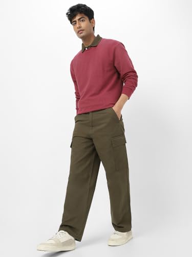 Image of Urbano Fashion Men's Loose Baggy Fit Solid Cargo Chino Trouser Pant with 6 Pockets Non-Stretchable