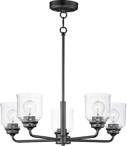 Super Brands Maxim 12266CDBK Acadia Seedy Glass Chandelier, 5-Light 300 Total Watts, 9"H x 26"W, Black
