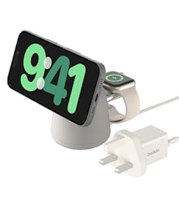 Belkin BoostCharge Pro 2-in-1 Wireless Charger with Qi2 15W, MagSafe-Compatible Charger for iPhone 17, Air, 16, 15, 14 Series, Apple Watch, AirPods & Other Qi2 Enabled Devices, PSU Included - Sand