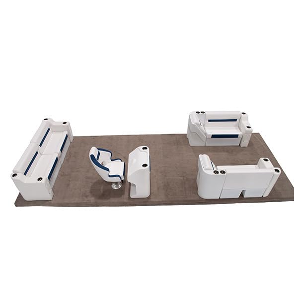 Wise DLX Lounge with Rear Bench Pontoon Furniture Set – Complete Marine Boat Seating Kit – Marine Grade Vinyl & Built-in Storage (Marble/Reef Stone)