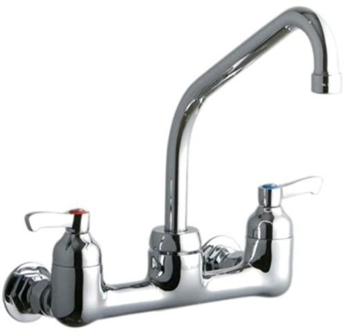 Elkay LK940HA08L2H Chrome Finish Solid Brass Faucet with 8" High Arc Spout and 2" Lever Handle, 8" Wall Mount Centerset