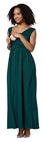 HAPPY MAMA. Donna Maxi Vestito prémaman per L'Allattamento Tasche Laterali .012p (Verde Scuro, IT 46, XL)