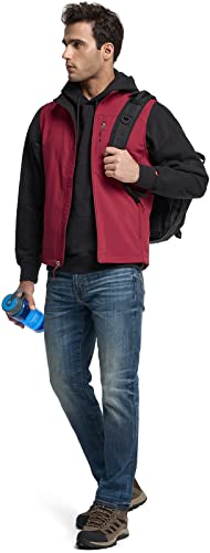 Tsla Men's Sleeveless Softshell Vest, Full-Zip Windbreaker Vest, Outdoor Golf Travel Hiking Vest, Softshell Vest Maroon, Large #TOP7