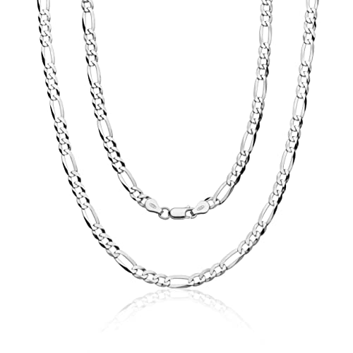 Aka Gioielli - Chaîne Maille Figaro 5.3mm Argent Sterling 925 Rhodié - Collier Homme Femme - 55 cm de long