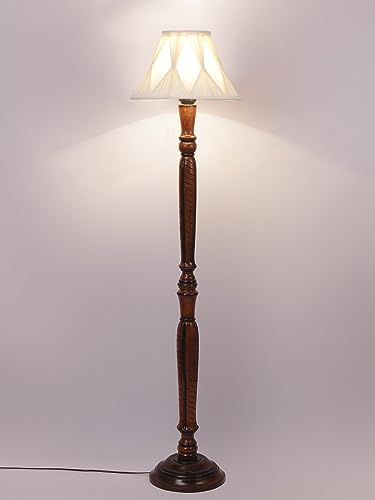 Image of Devansh Curtain Pleated Off-White Cotton Wooden Floor Lamp -36