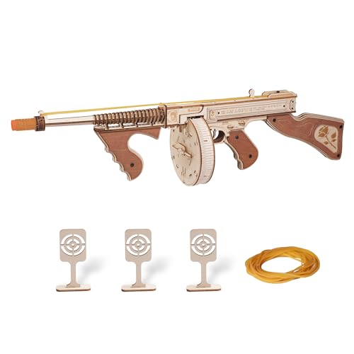 Rowood 3D Puzzles for Adults Military Toys Lovers Rubber Band Tommy Gun Toy Wooden Model Kit 3D Wooden Puzzles Gift Craft for Men DIY Wooden Building Kits Playset Unique Gifts for Adults Collectors