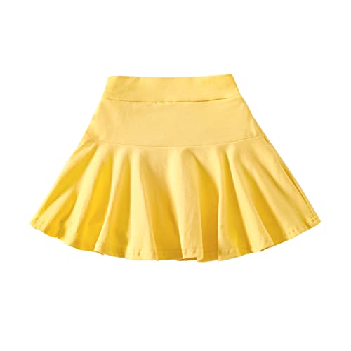Dieray Toddler Little Kid Baby Girl Shorts Skirts 2-3T 2 Pack Flared Plain Pleated Skater Skirt Sport Skort Yellow #TOP8