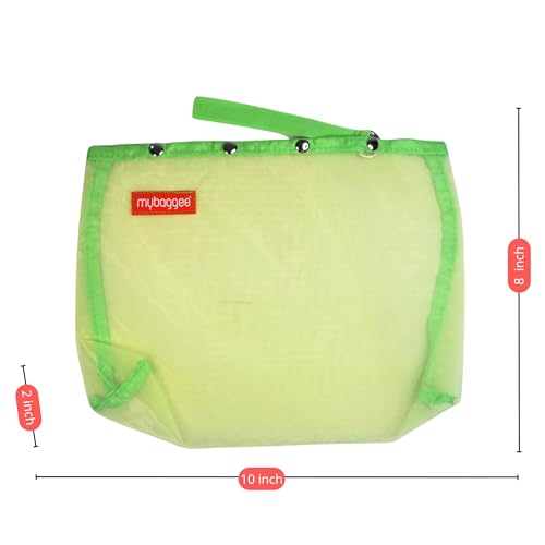 Image of Medium 4 Snaps Mesh Travel Knitting Bag with Snap Opening, Lightweight Nylon Storage Pouch for Yarns, Needles and Accessories (Green)