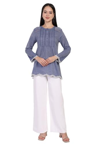 Haut brodé en coton vêtement femme été chic et fluide uni