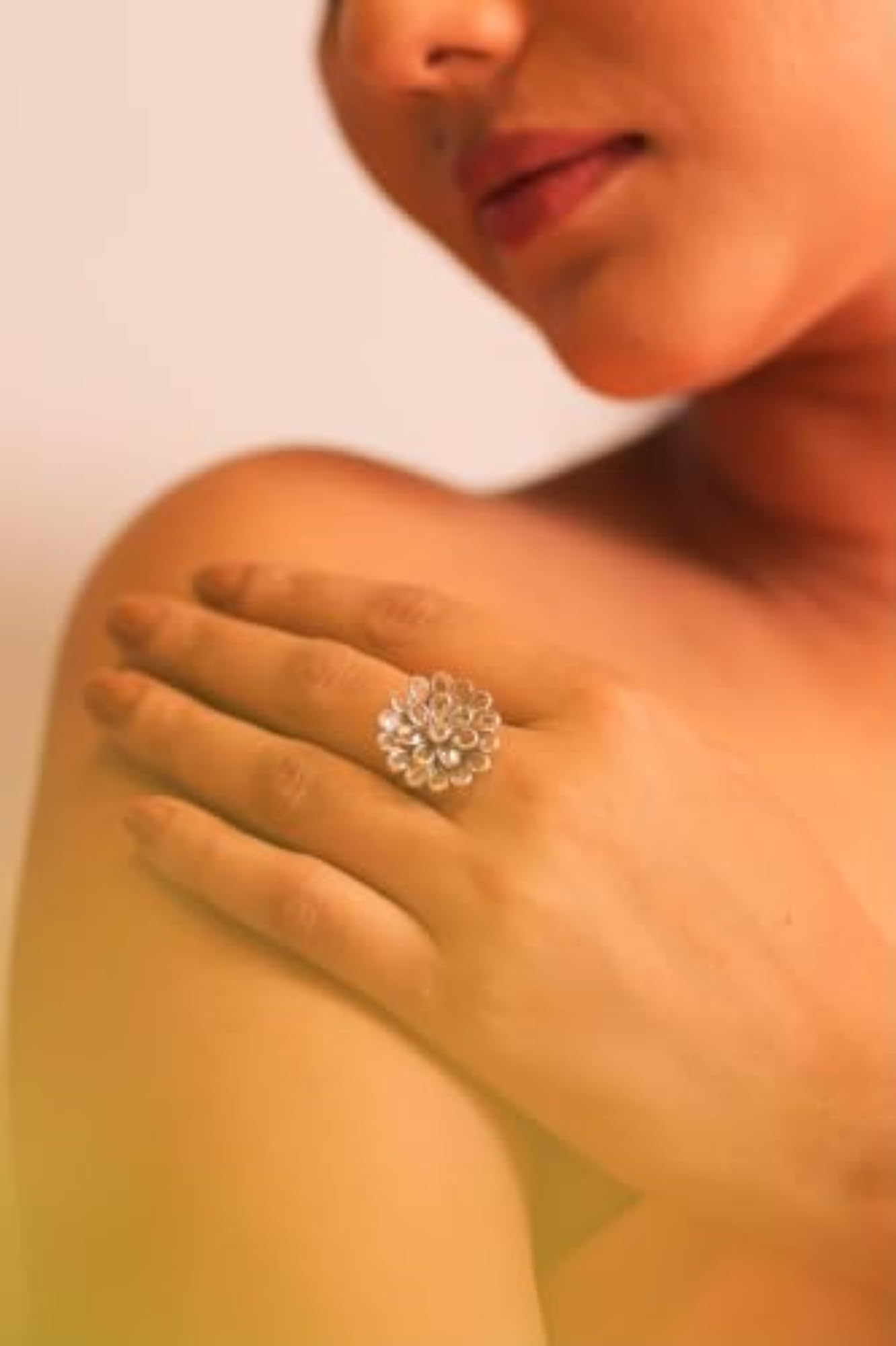 Lustre Flower Twinkling Ring in 925 Sterling Silver, Handcrafted