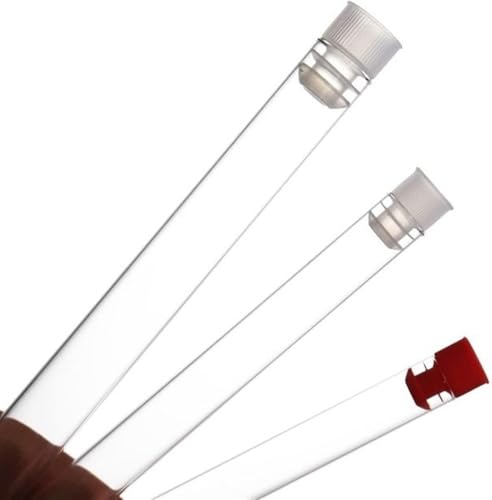 Tubos de ensayo de vidrio de borosilicato con tapón de plástico, resistencia a altas temperaturas, 16 x 160 mm, paquete de 20