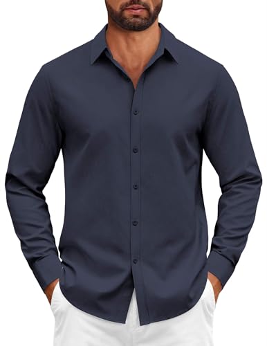 COOFANDY Camicia da Uomo a Maniche Lunghe in...