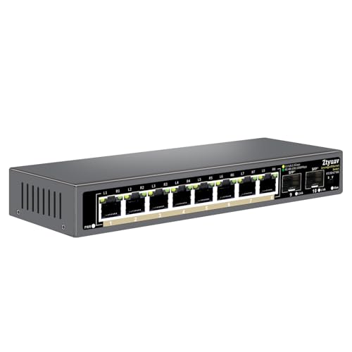Image of 10 Port Unmanaged 2.5G Ethernet Switch with 8 x 2.5G RJ-45 Ports, 2 x 10G SFP+ Ports, Ports Speed Auto-Negotiation-100 /1000 /2500Mbps, One-Key VLAN, Fanless Metal Design, Plug & Play