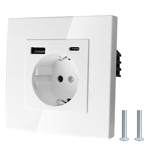 8.5 x 8.5CM Weiß Wandsteckdose, Einzel Wand Steckdose, Steckdose mit USB-A und Type-C, Steckdose 1 Fach Platte Steckdose, 3 in 1 Unterputz Wandsteckdose, Unterputz Steckdose for iPhone iPad Galaxy 8.5 x 8.5CM Weiß Wandsteckdose, Einzel Wand Steckdose, Steckdose mit USB-A und Type-C, Steckdose 1 Fach Platte Steckdose, 3 in 1 Unterputz Wandsteckdose, Unterputz Steckdose for iPhone iPad Galaxy