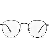 Classic Round Clear Lens Glasses Vintage Circle Metal Eyeglass Frames Non Prescription Lens Eyeglasses (Black)