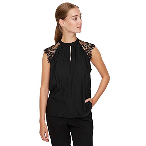 VERO MODA Damen Vmmilla Sl Lace Tee Ga Noos Top, Black, L