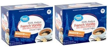 Great Value 100% Arabica French Vanilla Coffee Pods, Medium Roast, 48 Count (Pack of 2)